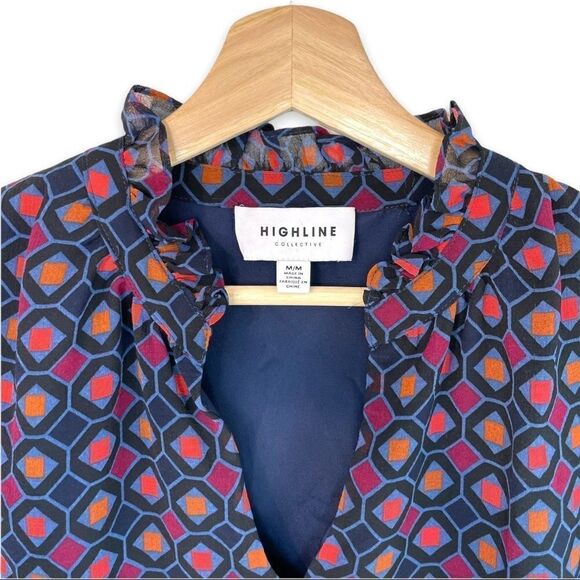 Highline Collective Geometric Print Ruffled Collar Dress - Picture 3 of 8